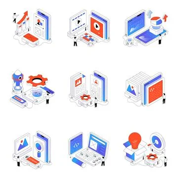 Set of Graphic Designing and Development Isometric Illustrations Stock Illustration