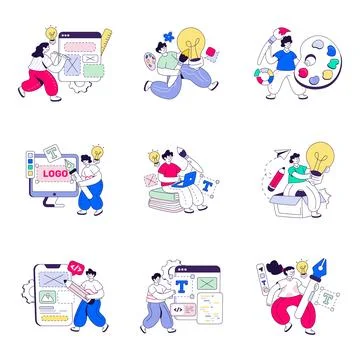 Set of Graphic Designing Flat Illustrations Stockillustratie