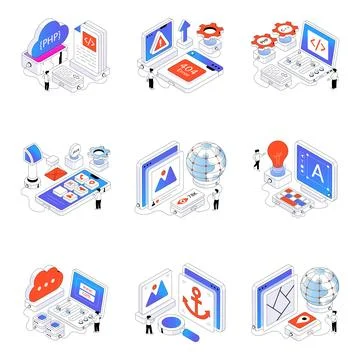 Set of Graphic Designing Isometric Illustrations Stock Illustration