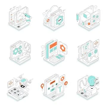 Set of Graphic Designing Isometric Illustrations Stock Illustration
