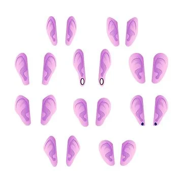 Set of graphic Ears. Different Ears Shapes. Body parts Makeup constructor イラスト素材