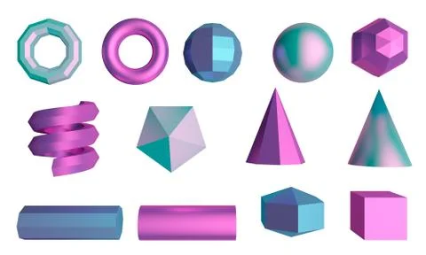 Set of graphic elements. Cube, sphere, tubes and cones. 3d rendering Illustrazione stock