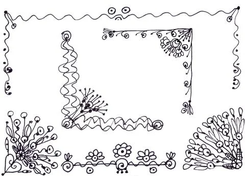 A set of graphic elements, frames, corners, etc. Black and white drawing イラスト素材