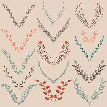 Set of Graphic Floral Design Elements Stock Illustration
