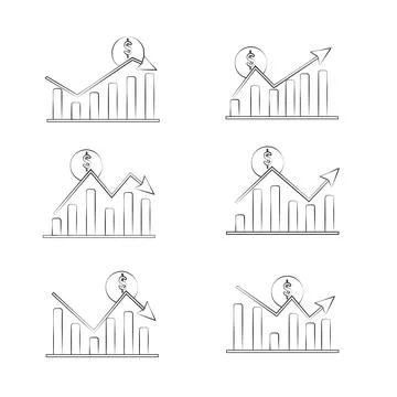 Set of graphic linear icons graphics with dollar Stock Illustration