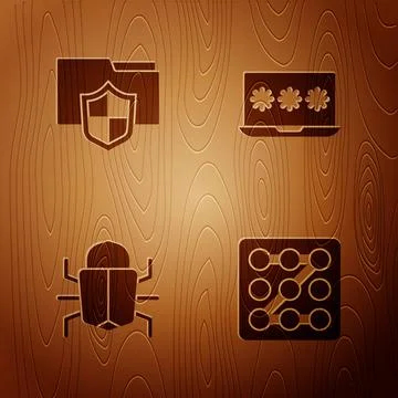 Set Graphic password protection, Document folder, System bug and Laptop with on Illustrazione stock