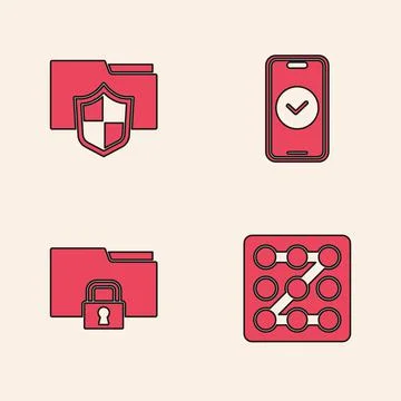 Set Graphic password protection, Document folder, Smartphone and Folder and lock Illustrazione stock