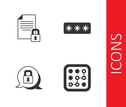 Set Graphic password protection, Document and lock, Lock and Password icon Illustrazione stock