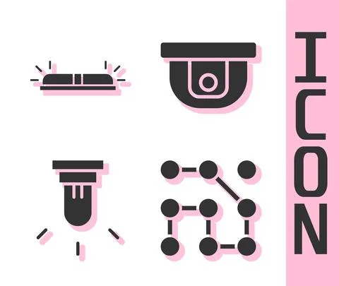 Set Graphic password protection, Flasher siren, Motion sensor and Motion sensor Stock Illustration