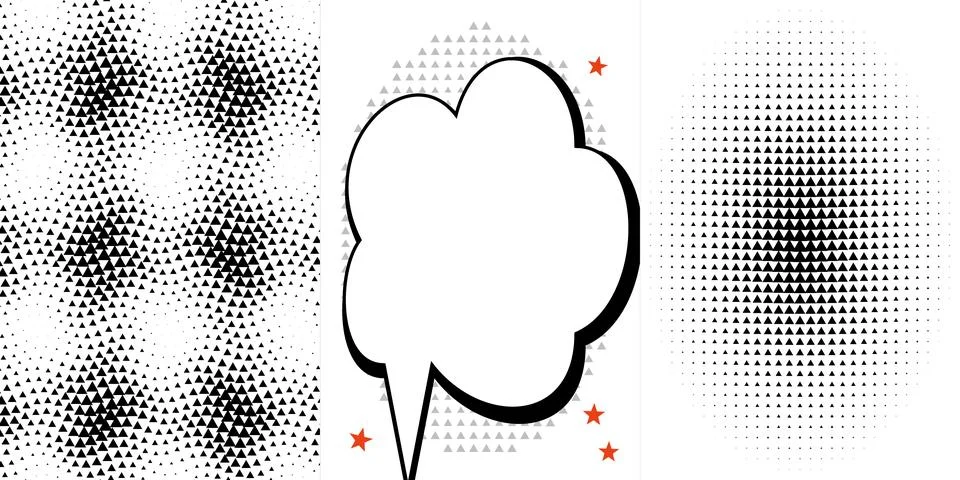 Set of Graphic Patterns Featuring Comic Style Speech Bubbles and Halftone T.. Stock Illustration