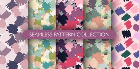 Set of graphic stylized seamless pattern with abstract spots. Hand drawn camo Illustrazione stock