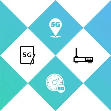 Set Graphic tablet with 5G, Digital speed meter, Location network and Router  스톡 일러스트