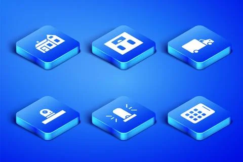 Set Graphic tablet, House, Flasher siren, Security camera, Bathroom scales .. Stock Illustration