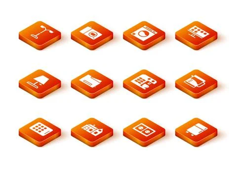 Set Graphic tablet, House, Table lamp, Printer, Electrical outlet, Coffee Stock Illustration