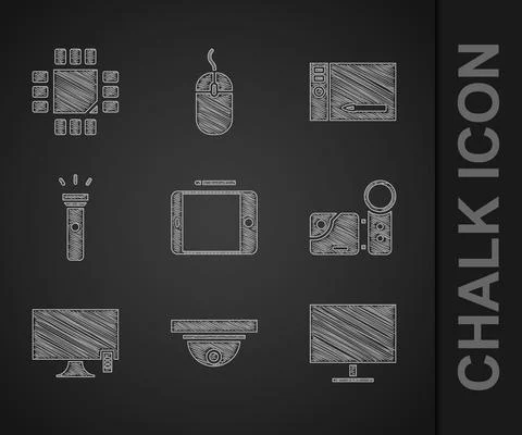 Set Graphic tablet, Motion sensor, Computer monitor screen, Cinema camera, Smart Stock-Illustration