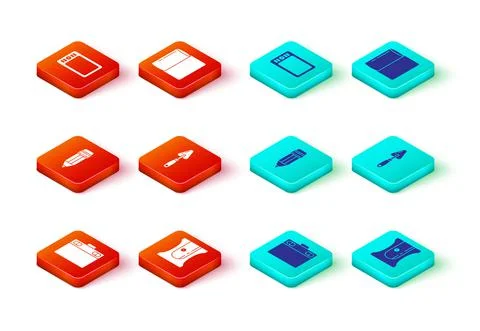 Set Graphic tablet, Pencil sharpener, with eraser, Palette knife, Paper towel Illustrazione stock