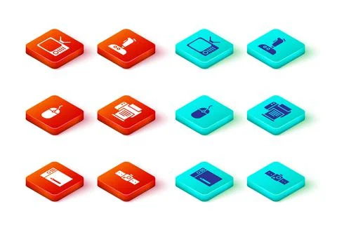 Set Graphic tablet, Smartwatch, Computer mouse, Printer, Joystick for arcade Stock Illustration