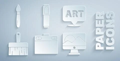 Set Graphic tablet, Speech bubble with text art, Paint brush, Computer monitor イラスト素材