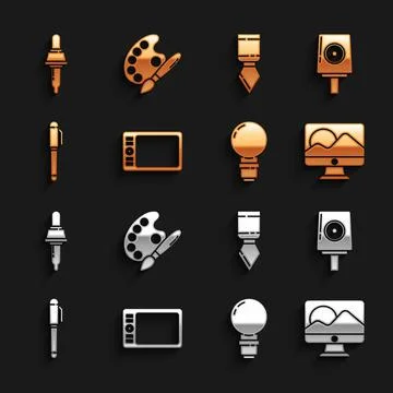 Set Graphic tablet, Spray can nozzle cap, Computer monitor screen, Light bulb Illustrazione stock