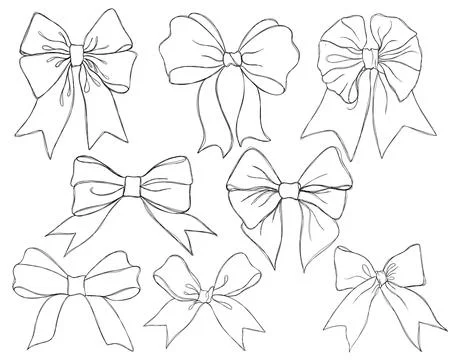 Set of graphical decorative bows. Stock Illustration