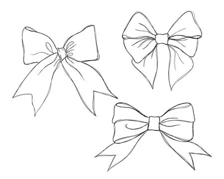Set of graphical decorative bows. Line art design holiday bows tattoo idea Stock Illustration