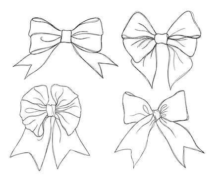 Set of graphical decorative bows. Line art design holiday bows tattoo idea Stock Illustration