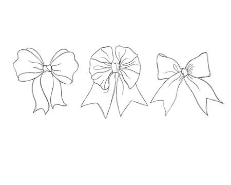 Set of graphical decorative bows. Line art design holiday bows tattoo idea Stock Illustration