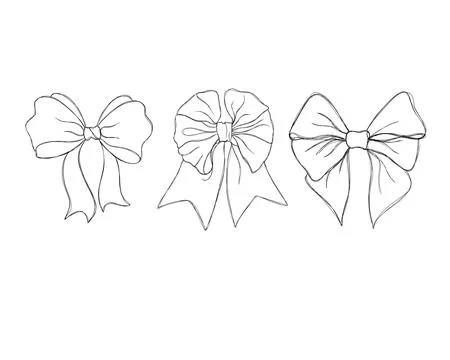 Set of graphical decorative bows. Line art design holiday bows tattoo idea Stock Illustration