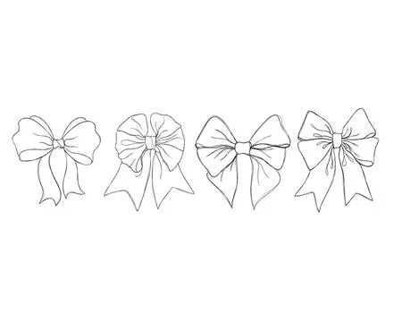 Set of graphical decorative bows. Line art design holiday bows tattoo idea Stock Illustration