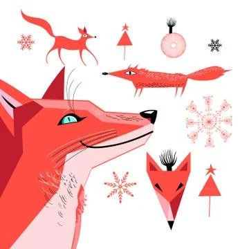 Set of graphics of a red fox Stock Illustration