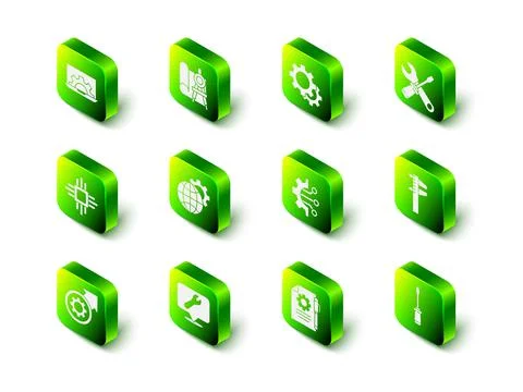 Set Graphing paper and compass, Gear, Screwdriver wrench spanner, Calliper or Stock Illustration
