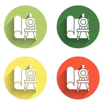 Set Graphing paper for engineering and drawing compass icon isolated with l.. Illustrazione stock