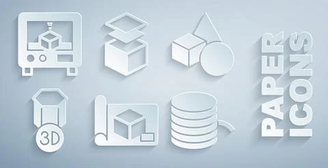 Set Graphing paper for engineering, Basic geometric shapes, 3D printer, Filam Illustrazione stock
