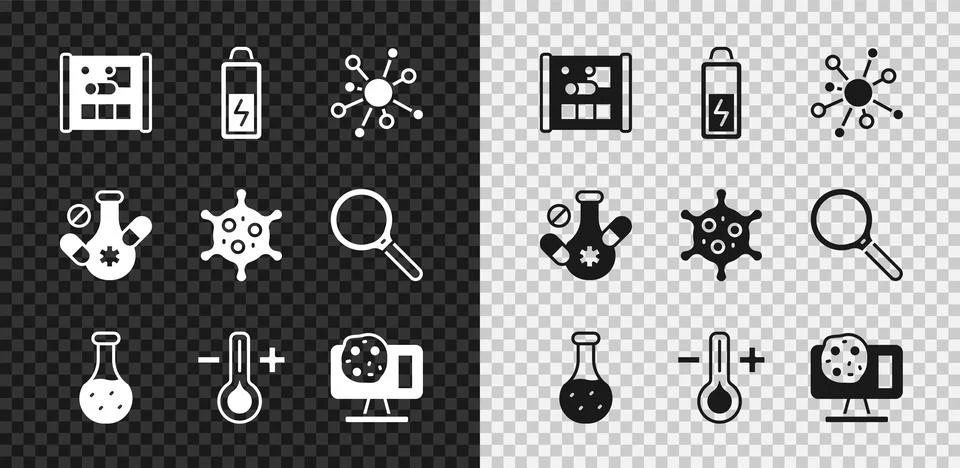 Set Graphing paper for engineering, Battery, Molecule, Test tube, Thermometer 스톡 일러스트
