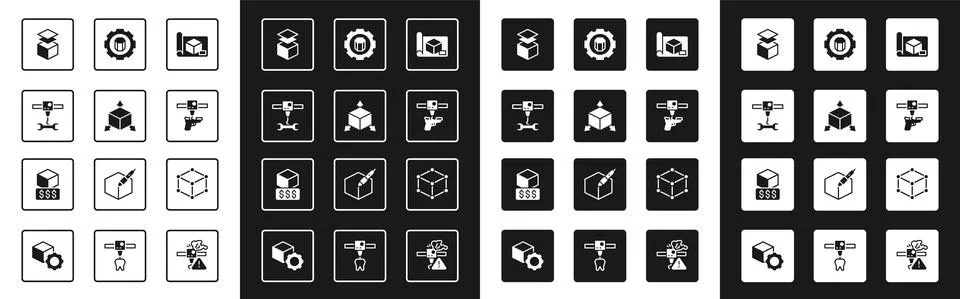 Set Graphing paper for engineering, Isometric cube, 3D printer wrench spanner Stock Illustration