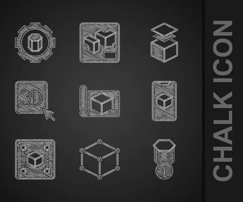 Set Graphing paper for engineering, Isometric cube, 3D printer, software Stock Illustration