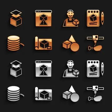 Set Graphing paper for engineering, Sketch on, 3D printer chicken leg, Basic Illustrazione stock