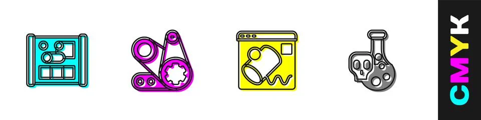 Set Graphing paper for engineering, Timing belt kit, Data visualisation and Test Illustrazione stock