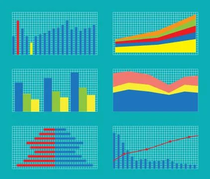 Set of Graphs and Charts. Data, Statistic, Informative Stock Illustration