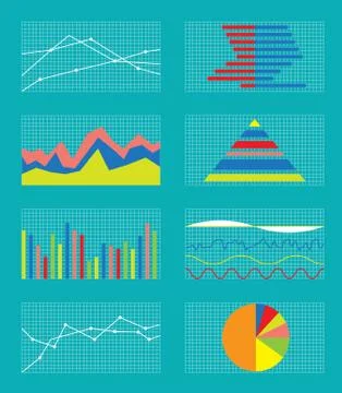 Set of Graphs and Charts. Data, Statistic, Informative Stock Illustration