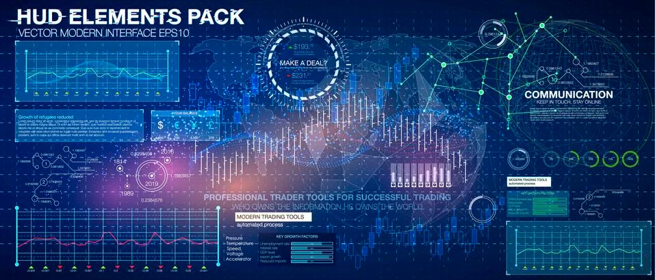 Set graphs and charts. Statistic and data, information infographic. HUD Stock Illustration