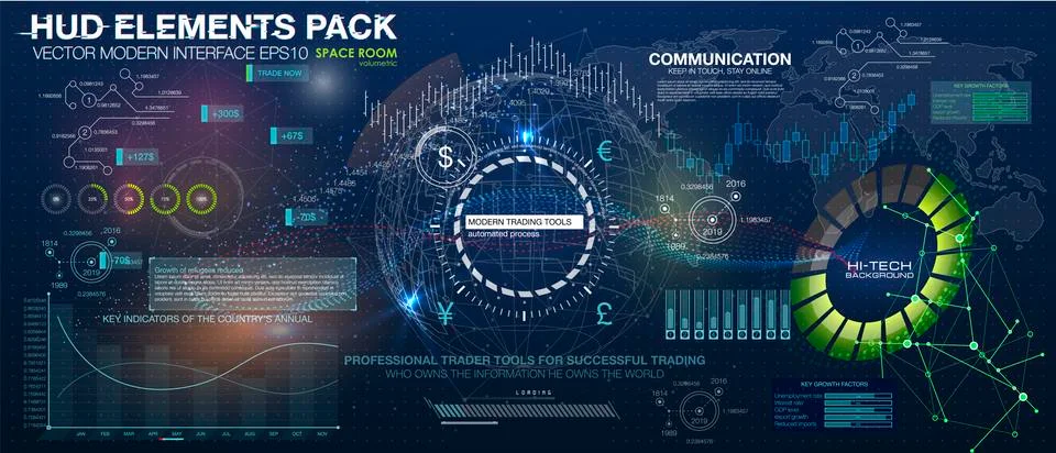 Set graphs and charts. Statistic and data, information infographic. HUD Stock Illustration