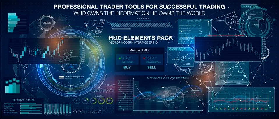 Set graphs and charts. Statistic and data, information infographic. HUD Stock Illustration