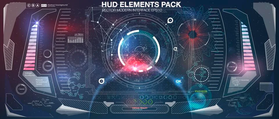 Set graphs and charts. Statistic and data, information infographic. HUD Stock Illustration