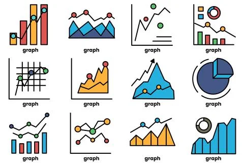 A set of graphs are shown in a grid Ilustración de archivo