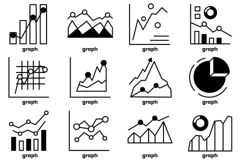 A set of graphs are shown in a grid Ilustración de archivo