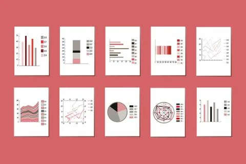 A set of graphs, charts, pie charts and diagrams Stock Illustration