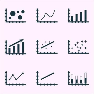 Set Of Graphs, Diagrams And Statistics Icons. Premium Quality Symbol Collecti Stock Illustration