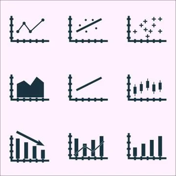 Set Of Graphs, Diagrams And Statistics Icons. Premium Quality Symbol Collecti Stock Illustration
