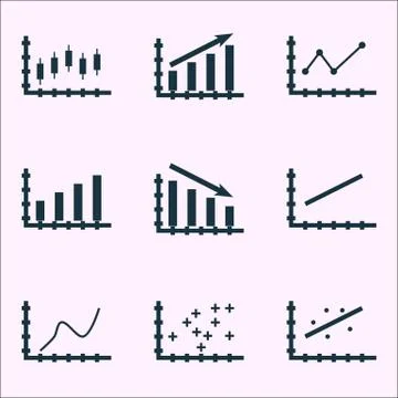 Set Of Graphs, Diagrams And Statistics Icons. Premium Quality Symbol Collecti Stock Illustration